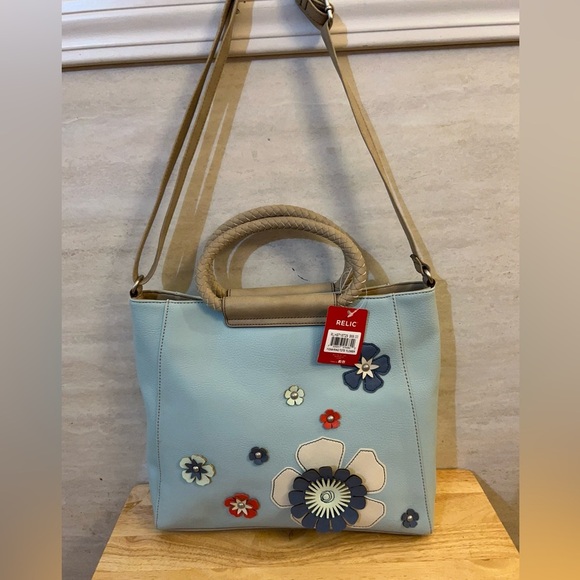 Relic | Bags | Nwt Relic Faux Leather Bag In Light Blue And Tan With ...